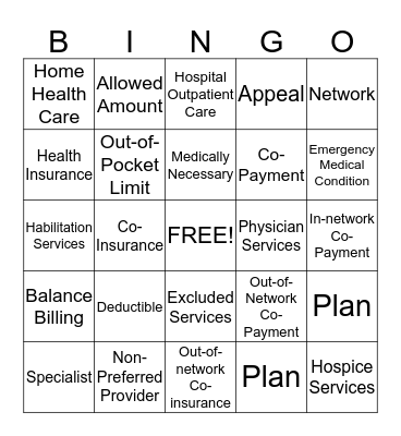 Health Coverage Terms  Bingo Card