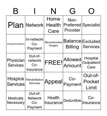 Health Coverage Terms  Bingo Card