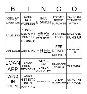 CALL CENTER BINGO Card