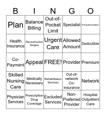 Health Coverage Terms  Bingo Card