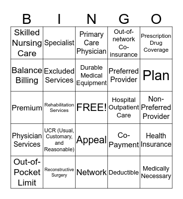 Health Coverage Terms  Bingo Card
