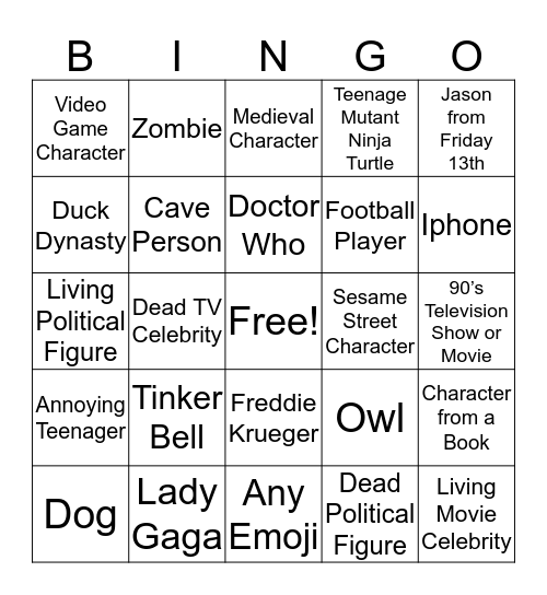 Leishman's Halloween Costume Bingo Card