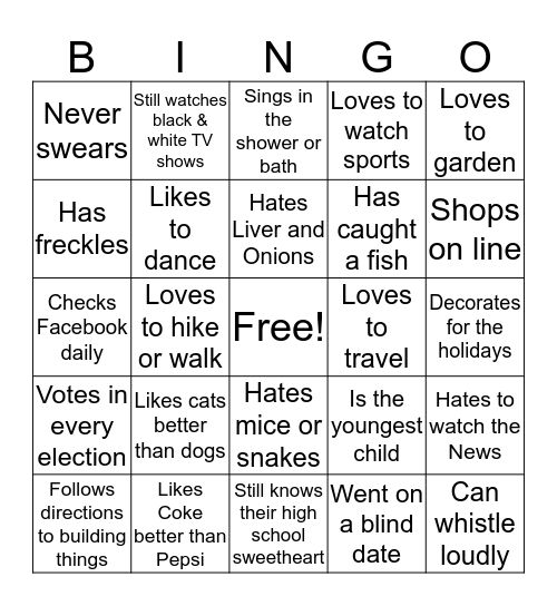 Get to Know One Another Bingo Card