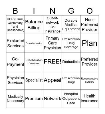 Health Coverage Terms  Bingo Card