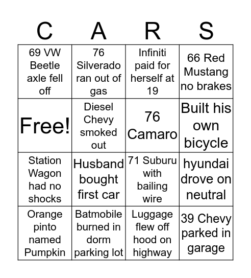 FIRST CARS  Bingo Card