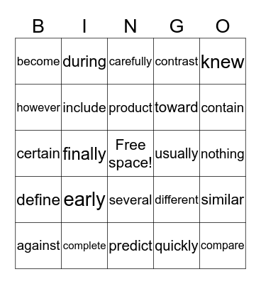 High Frequency Words Bingo Card