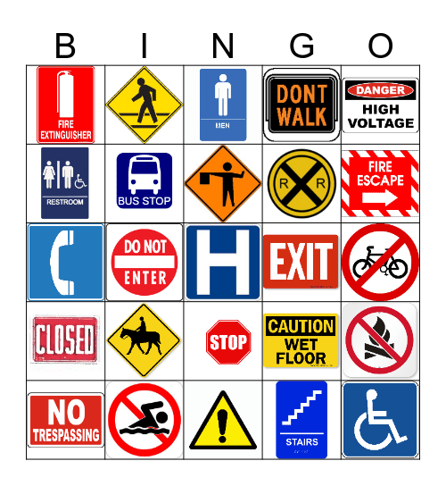 Safety Sign Bingo Card