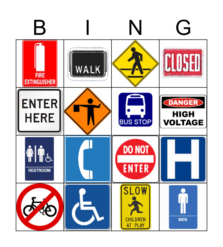 Safety Sign Bingo Card