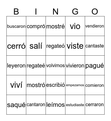6 Preterite tense of regular verbs Bingo Card
