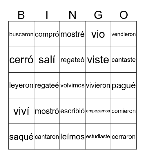6 Preterite tense of regular verbs Bingo Card