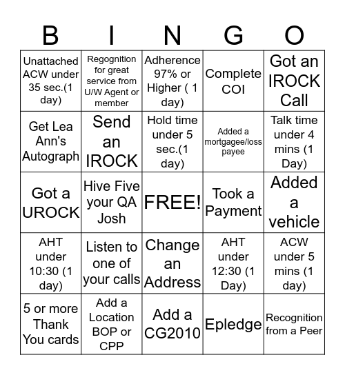 Untitled Bingo Card