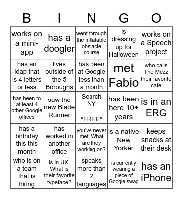Find a Googler who... Bingo Card