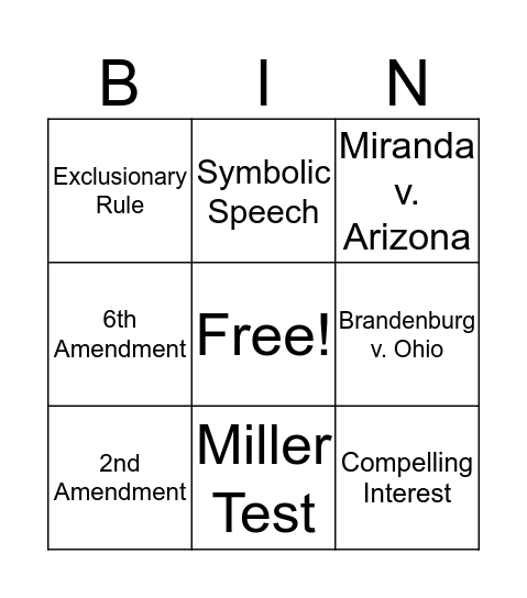 Civil Liberties Bingo Card