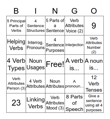 Essentials Grammar Lessons 1-5 Bingo Card