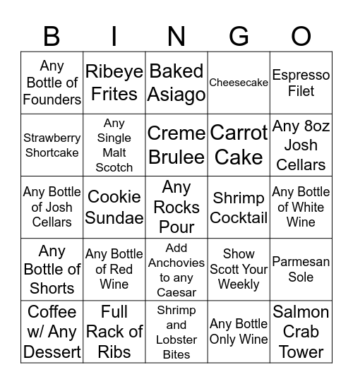 Friday Night Bingo Card