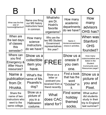 OHS Bingo! Bingo Card