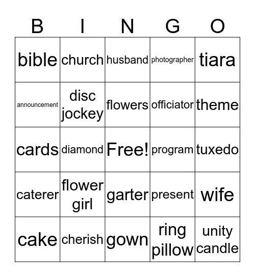Bridal Shower Bingo Card