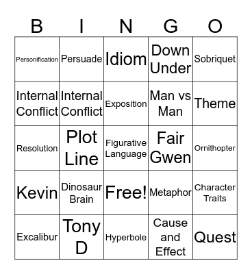 Freak the Mighty Bingo Card