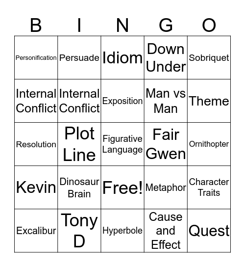 Freak the Mighty Bingo Card