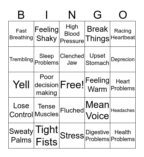 ANGER MANAGEMENT Bingo Card