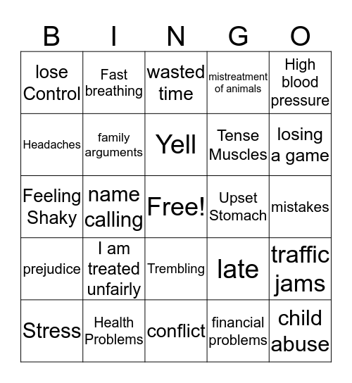 ANGER MANAGEMENT Bingo Card