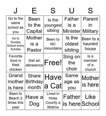 JESUS Bingo Card