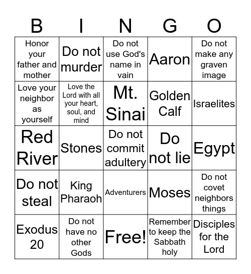 10 Commandments & more ... Bingo Card