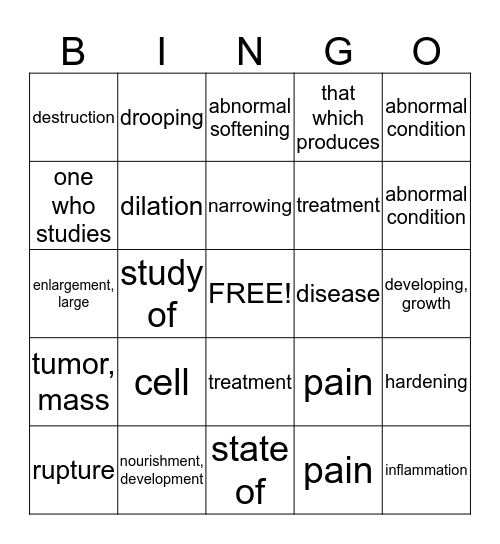 Common Suffixes Bingo Card