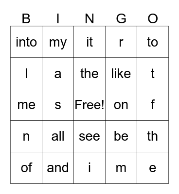 SIGHT WORDS Bingo Card