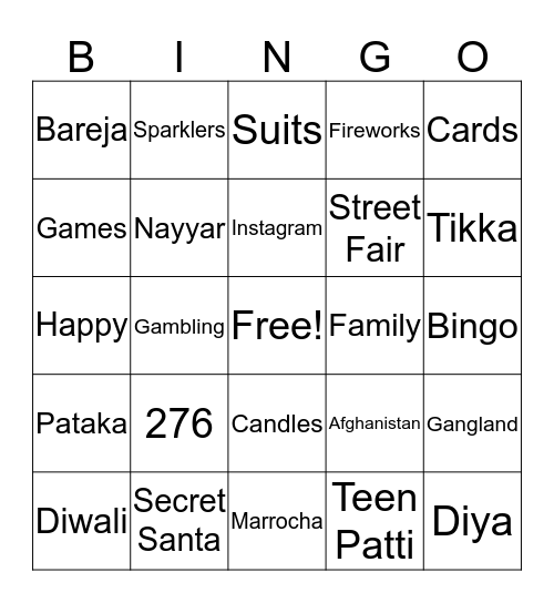 Pawa Diwali 2017 Bingo Card
