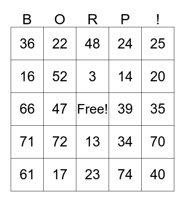 Fall Camp 2017 Bingo Card