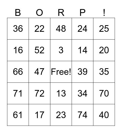 Fall Camp 2017 Bingo Card