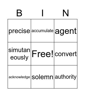 Vocabulary Bingo Card