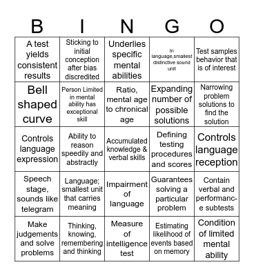 Thinking, Language, and Intelligence Bingo Card