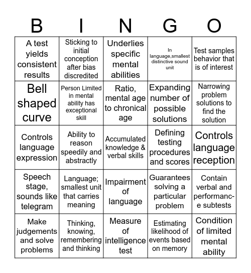 Thinking, Language, and Intelligence Bingo Card
