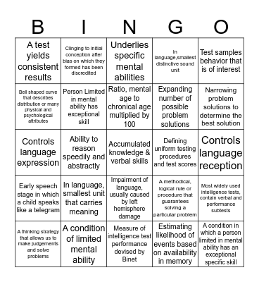 Thinking, Language, and Intelligence Bingo Card