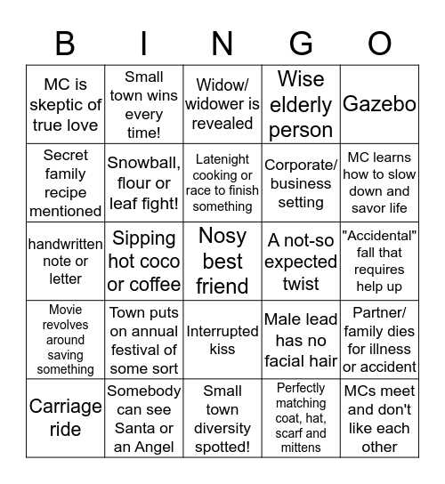 Hallmark Movie Bingo Card