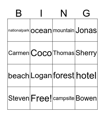 HFF Unit 5 Lesson 3  Bingo Card