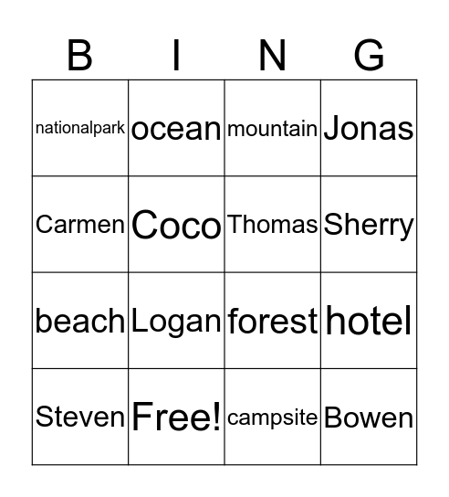 HFF Unit 5 Lesson 3  Bingo Card