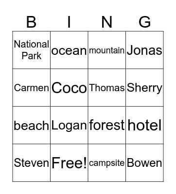 HFF Unit 5 Lesson 3  Bingo Card