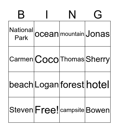 HFF Unit 5 Lesson 3  Bingo Card