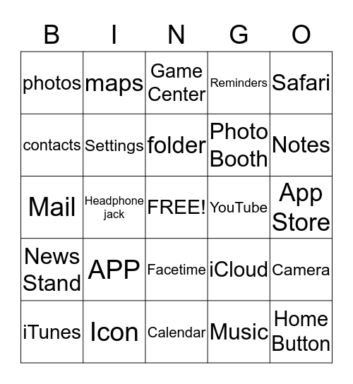 IPad Bingo Card