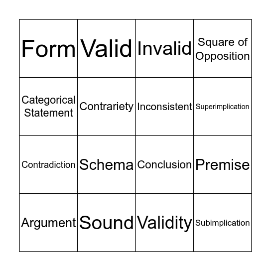 Logic Vocab Tic Tac Toe Bingo Card
