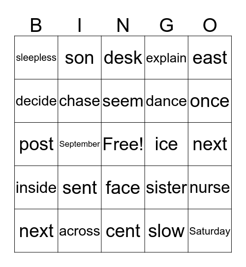 Word Bingo Card