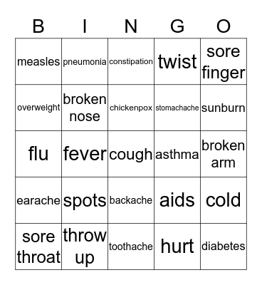 ILLNESS Bingo Card