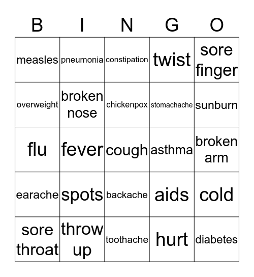 ILLNESS Bingo Card