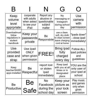 PBIS ipad Matrix Bingo Card