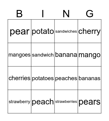 Food Bingo Card