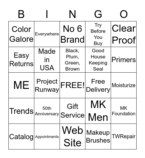 Mary Kay Bingo Card