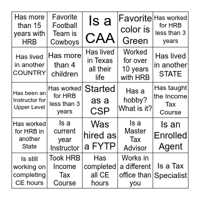 Get to know those in the Dallas District Bingo Card